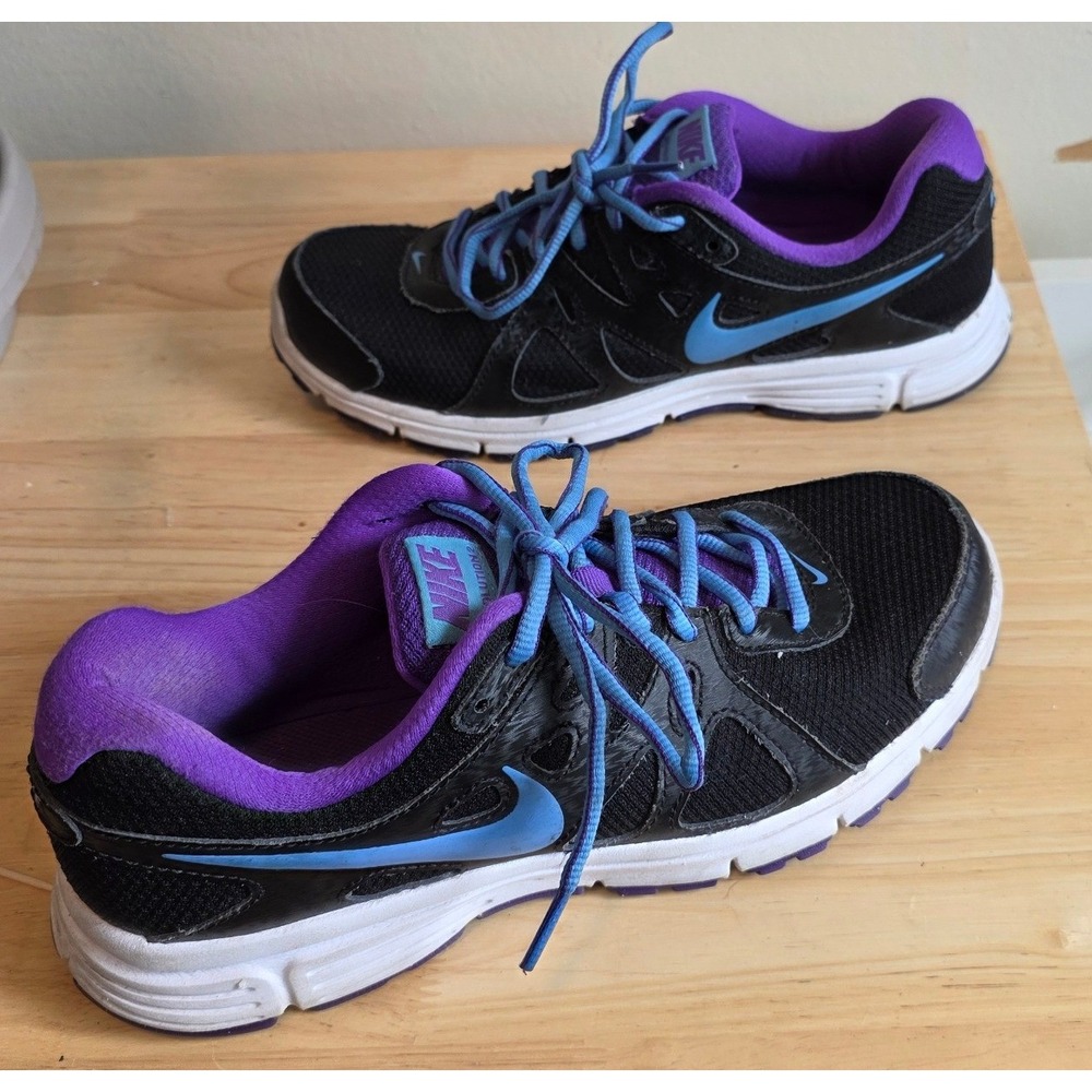 Nike Womens 8 Revolution 2 Running Shoes Black Blue Purple 554900-023